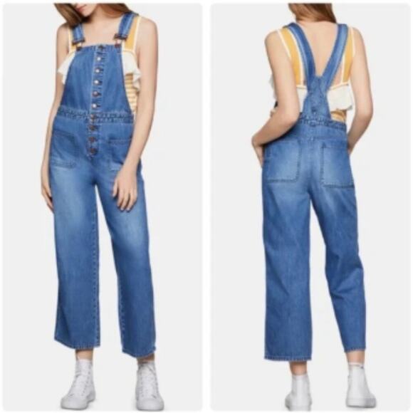 BCBGeneration Patch Pocket Wide Leg Cropped Denim Overalls - size Small - Picture 1 of 8